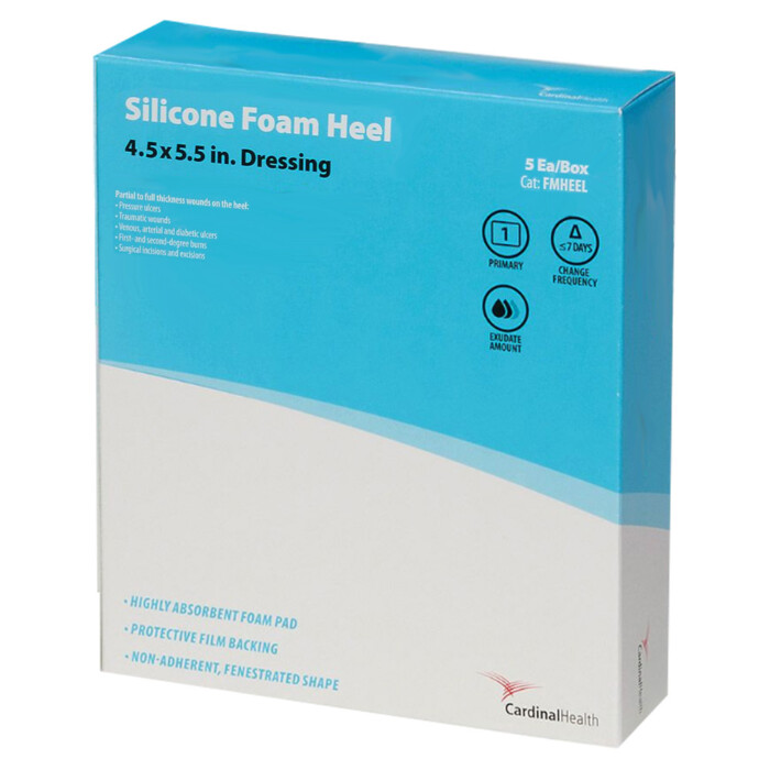 Cardinal Health Kendall Silicone Non - Bordered Foam Heel Wound Dressing, 4.5" x 5.5"