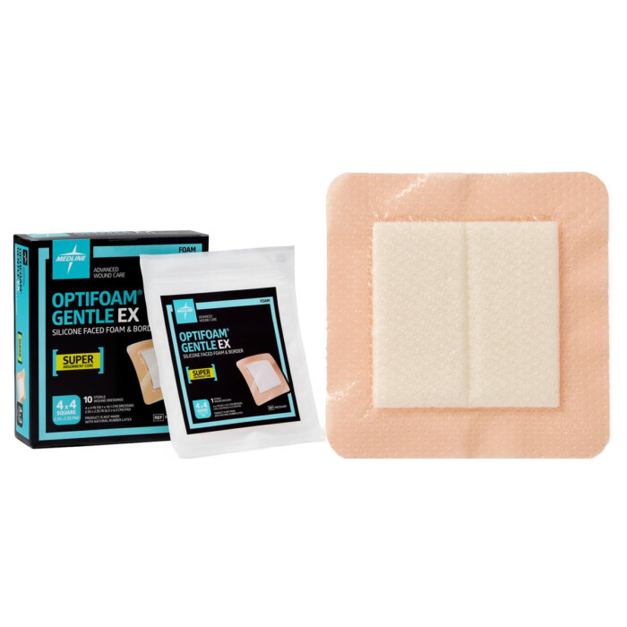 Optifoam Gentle EX Silicone - Faced Foam Dressing with Border, 4" x 4"